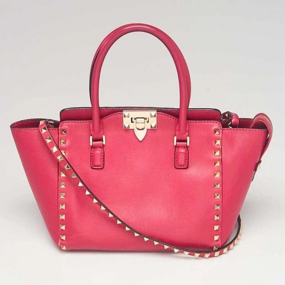 Valentino Pink Leather Rockstud Small Double Handle Tote Bag